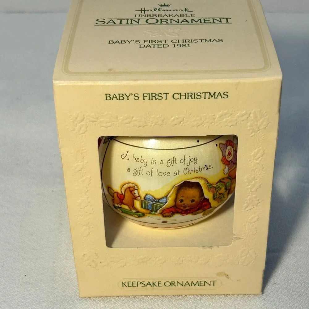 Hallmark Unbreakable Satin Ornament Babys‎ First Christmas 1981 Keepsake